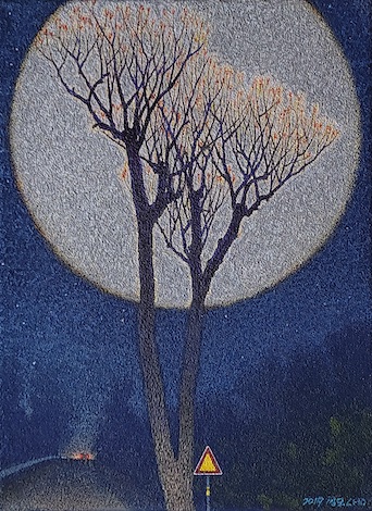 Along the LOVE Road with Full Moon / Acrylic & Mix Media on Canvas / 9