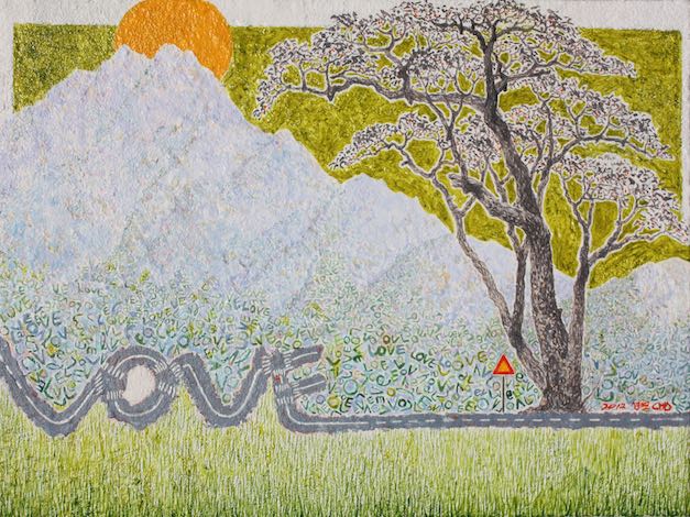 Along the Road - LOVE Road, Acrylic & Mixed Media on Canvas, 12