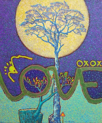 Along the Road - Love Road with Full Moon, Oil on Canvas, 23 1/2