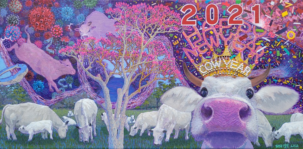 Along the LOVE Rd - White Cow's Year / Acrylic on Canvas / 20