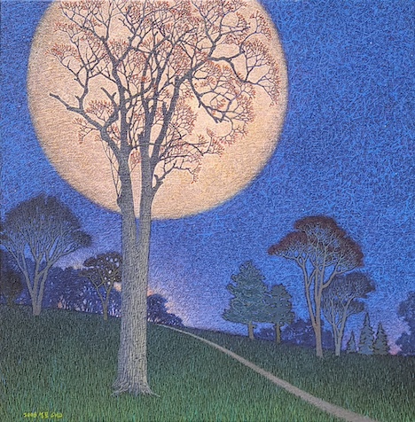 Along the LOVE Road with Full Moon / Acrylic on Canvas / 28 1/2